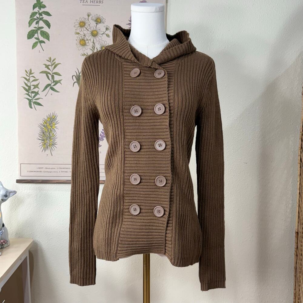 90s Y2k Ribbed Knit Hooded Sweater Jacket Forest Mori Kei Fairy Grunge Cottage M